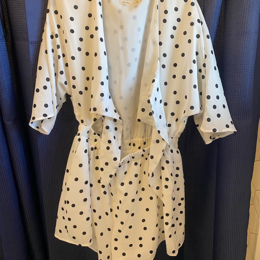 Polka Dot Tie-Front Romper - Picture 3 of 7